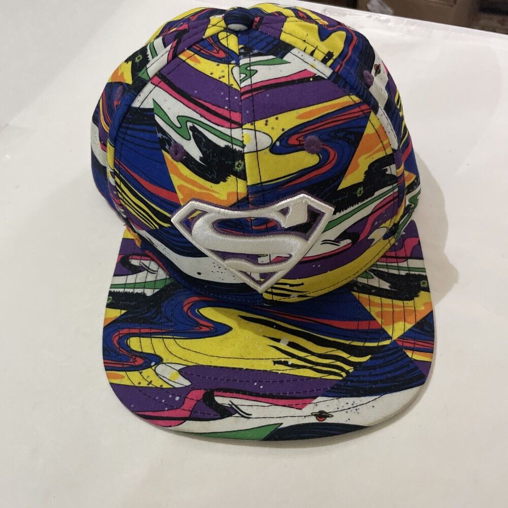 Superman Man Of Steel Hat Crazy Color Pattern Adj Size